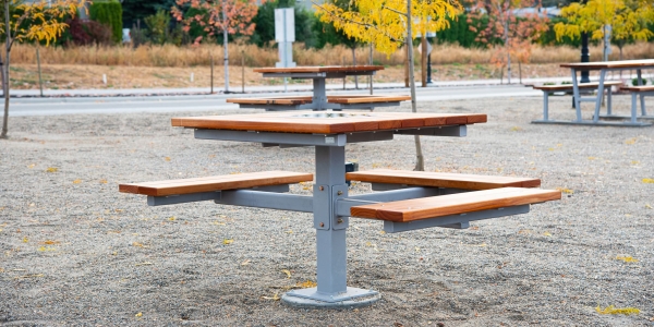Wishbone Commercial Wheelchair Accessible Single Pedistal Picnic Table using Modified Pine in Vernon BC
